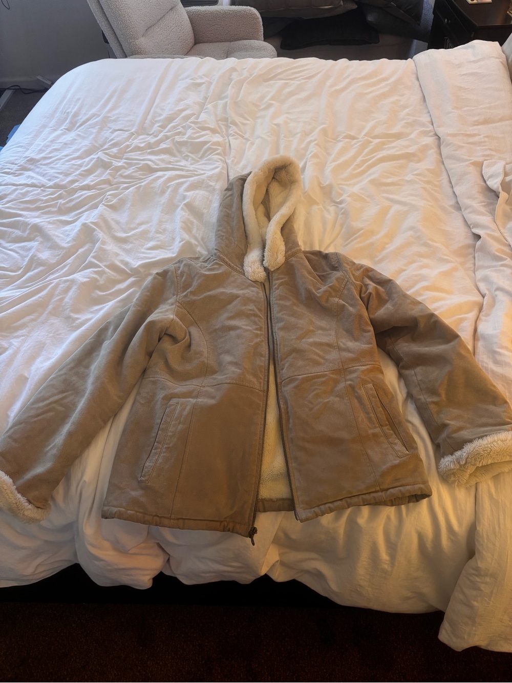 Stephanie Andrew’s Women's Tan Genuine Leather Jacket with Cream Sherpa Lining